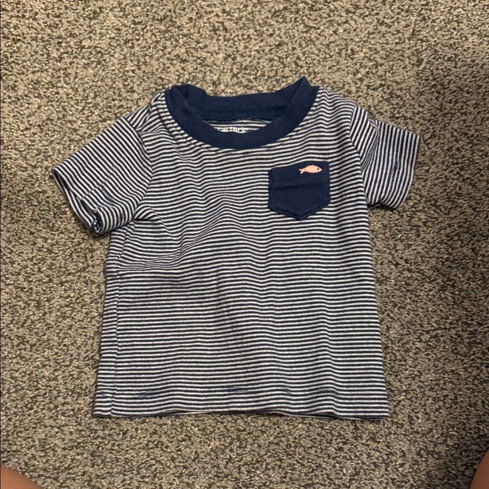Carter's Navy and White Striped Tee with Pocket